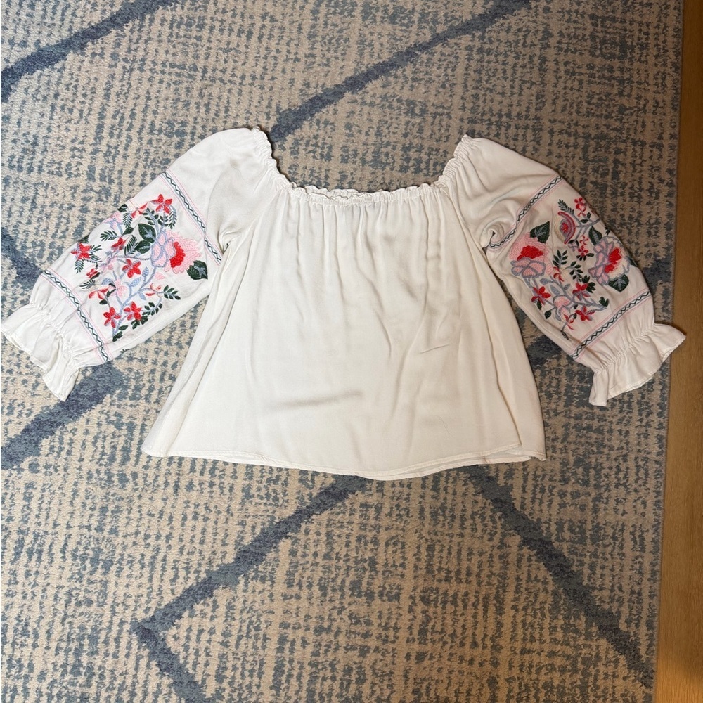 Sugar Lips Off-Shoulder Embroidered Boho Peasant Top Size Large - Picture 8 of 11